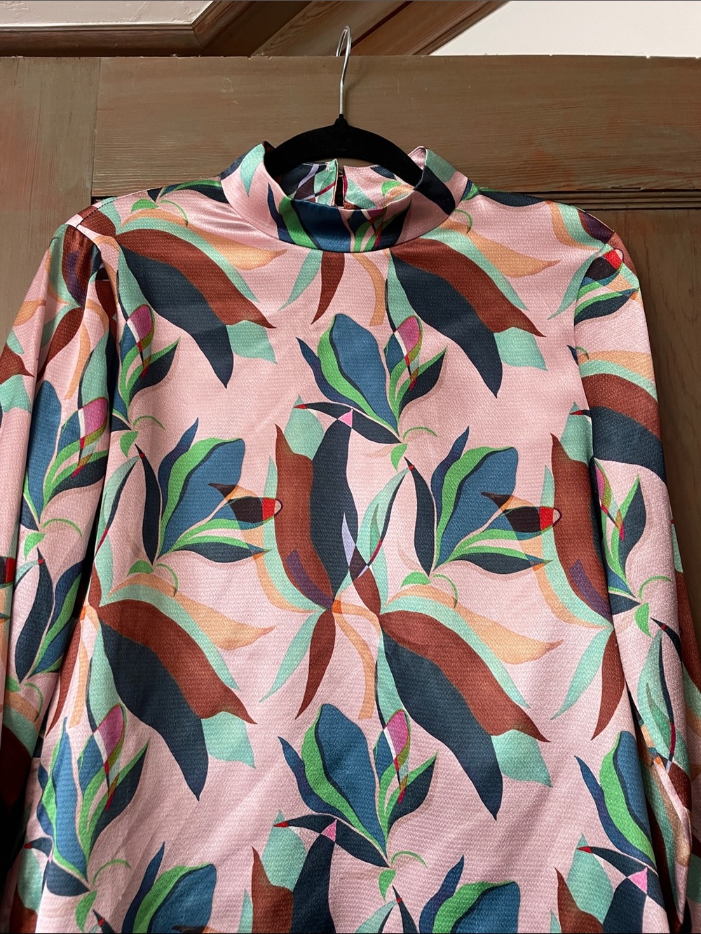 Ted Baker Pink Botanical Mock Neck Long Sleeve Top